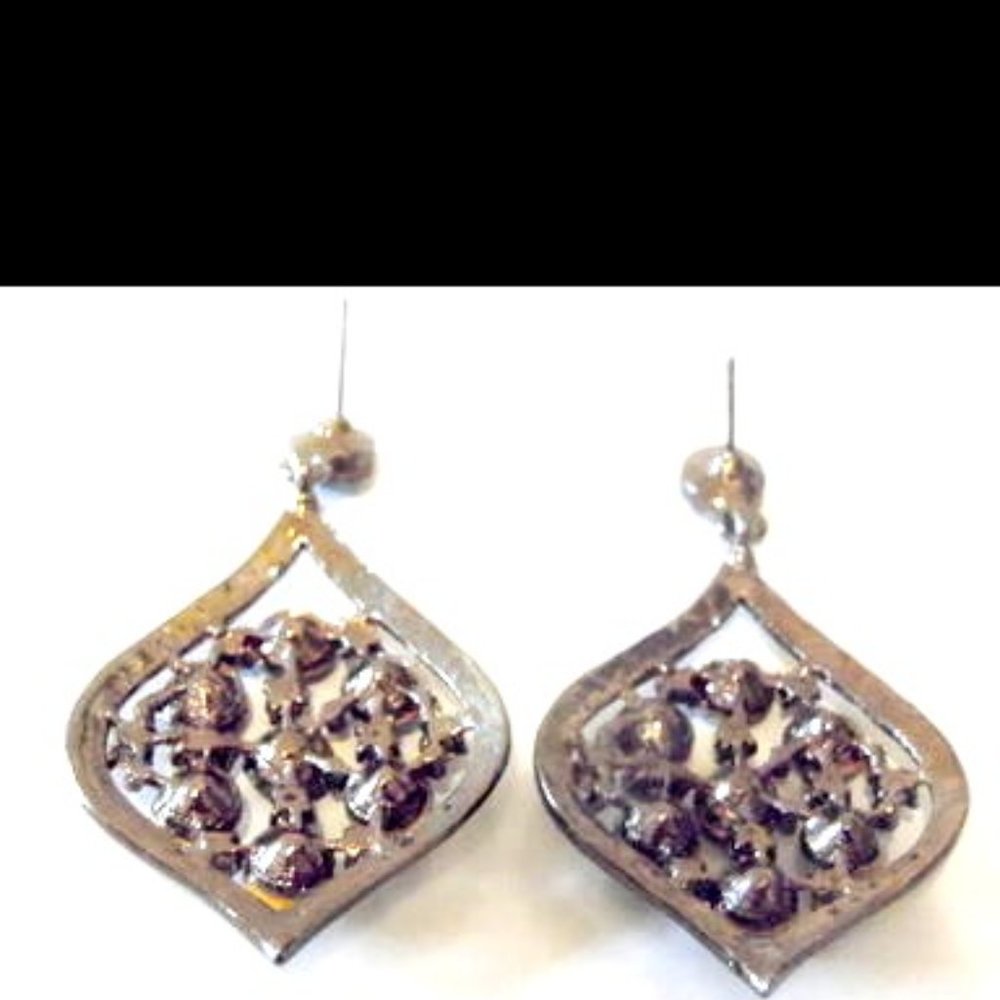 Hematite Color Crystal Statement Drop Pierce Earr… - image 6